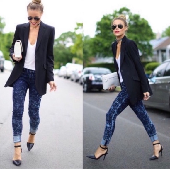 rag & bone Denim - Rag & Bone Acid Wash Denim Skinny Jeans Size 25 Dark Blue White Womens Ankle